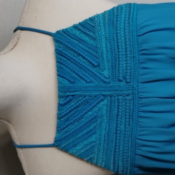 Buddy Love Turquoise Halter Dress Mix Material Collar Sleeveless Size Large - Picture 2 of 7